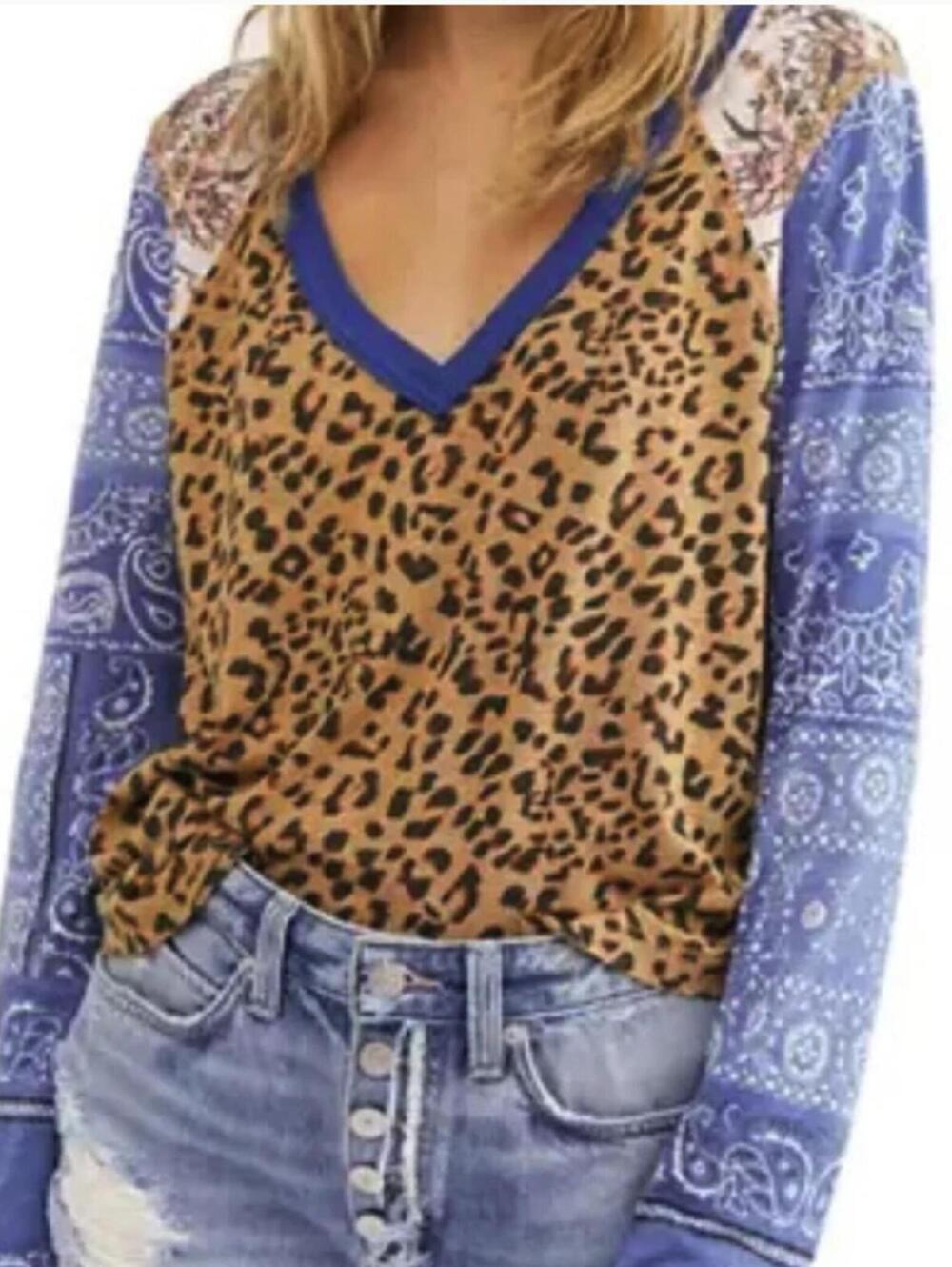 We The Free Friday Night Mixed Animal Print Long Sleeve Tee - Size - XL